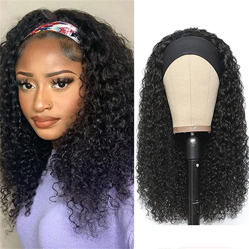 Black Curly Blended Headband Wig