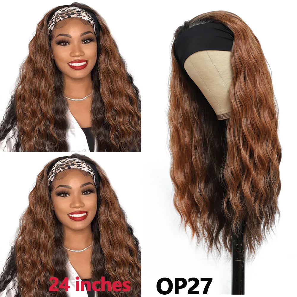 Wine Red Synthetic Headband Wigs