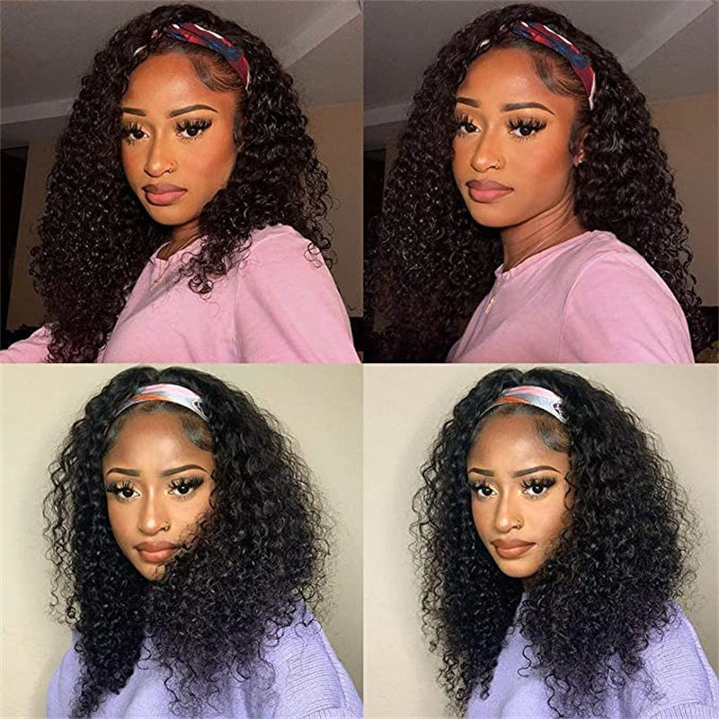 Black Curly Blended Headband Wig
