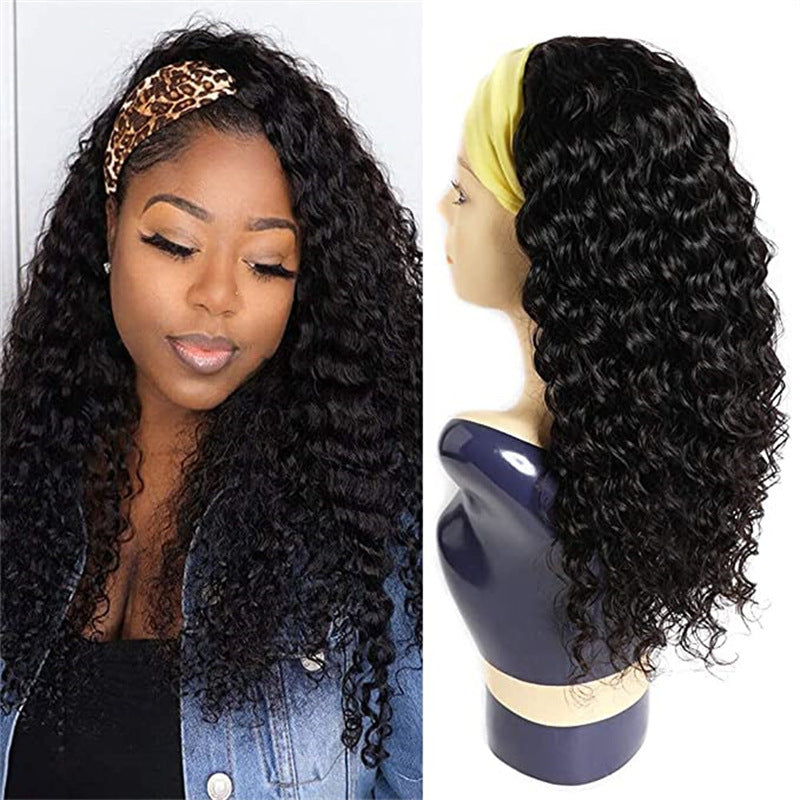 Black Curly Blended Headband Wig