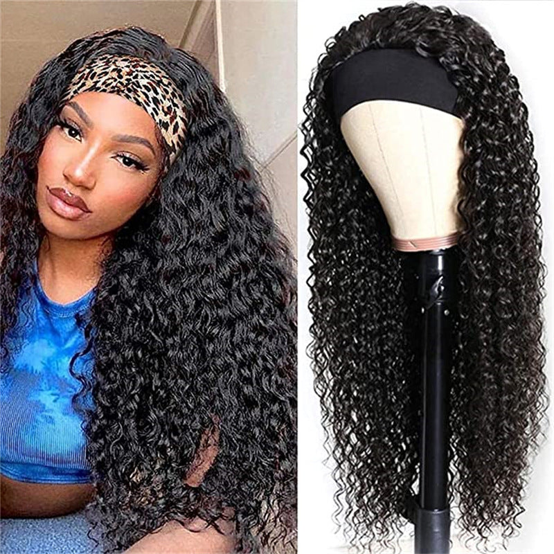 Black Curly Blended Headband Wig