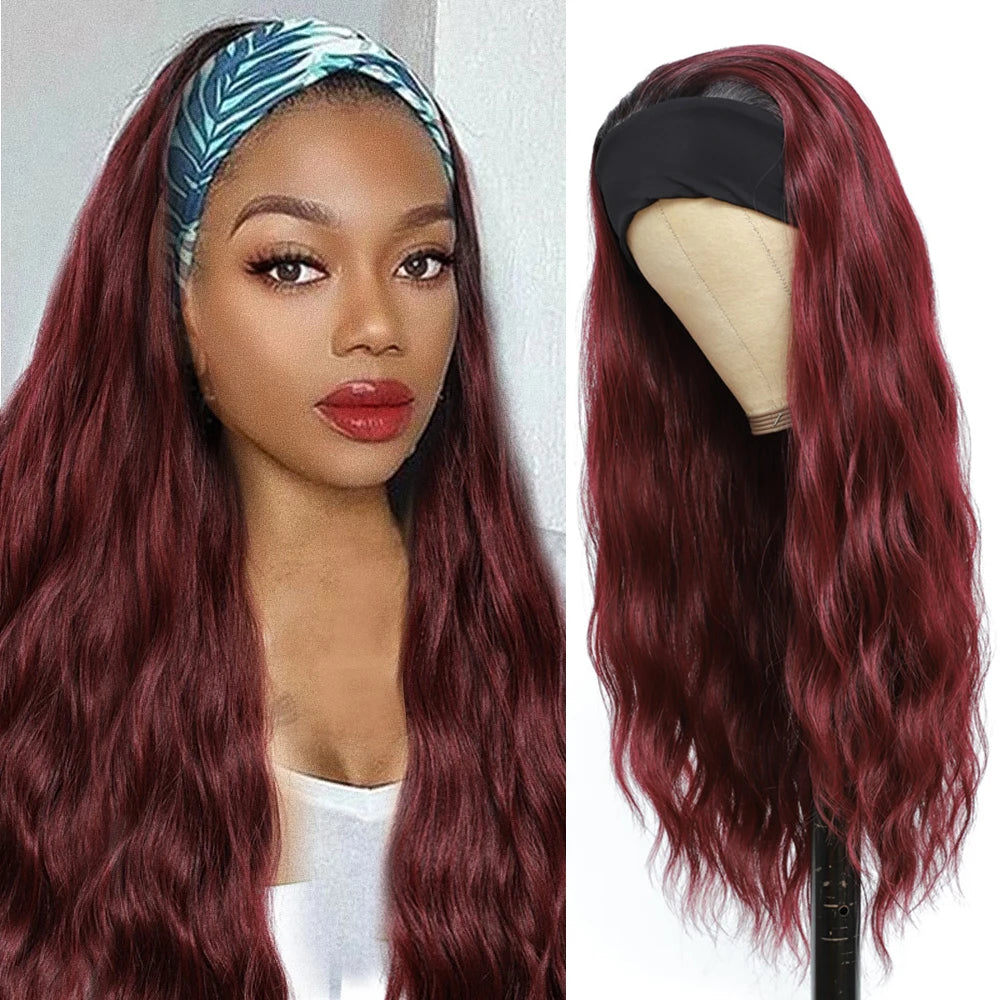 Wine Red Synthetic Headband Wigs