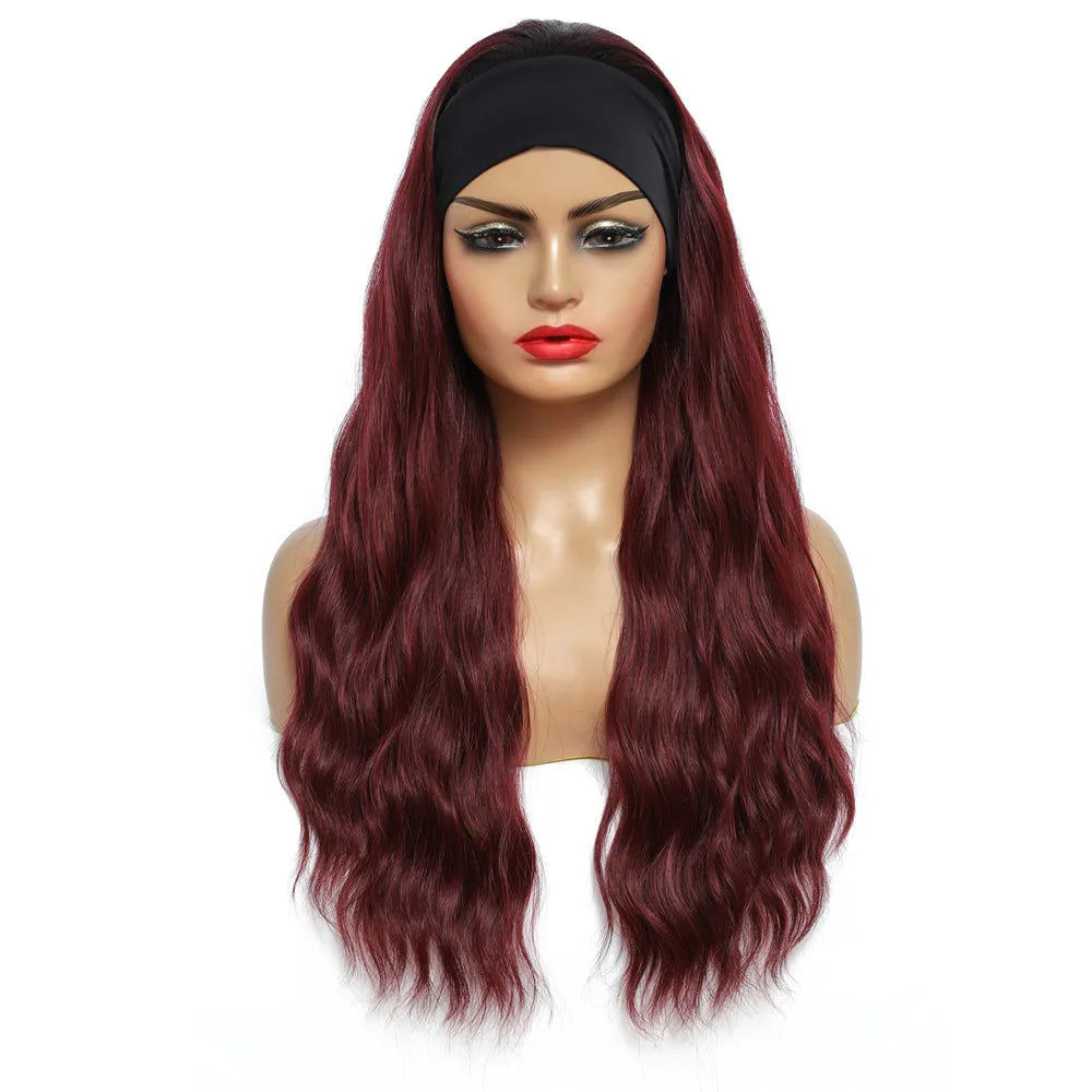 Wine Red Synthetic Headband Wigs