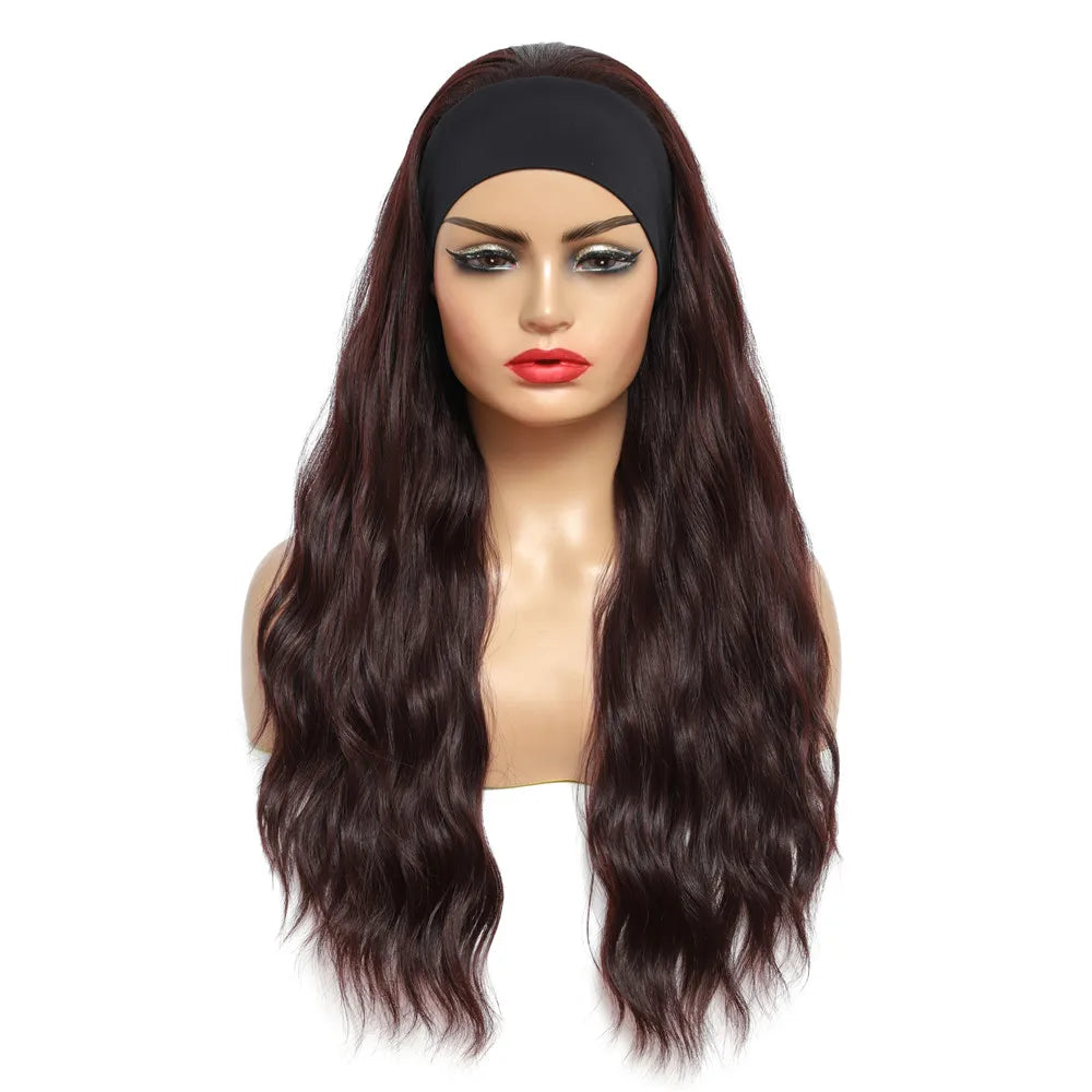 Wine Red Synthetic Headband Wigs