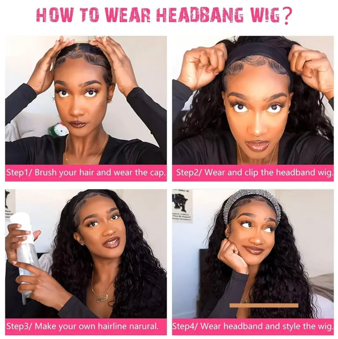 Curly Wave 180% Density Headband Wig