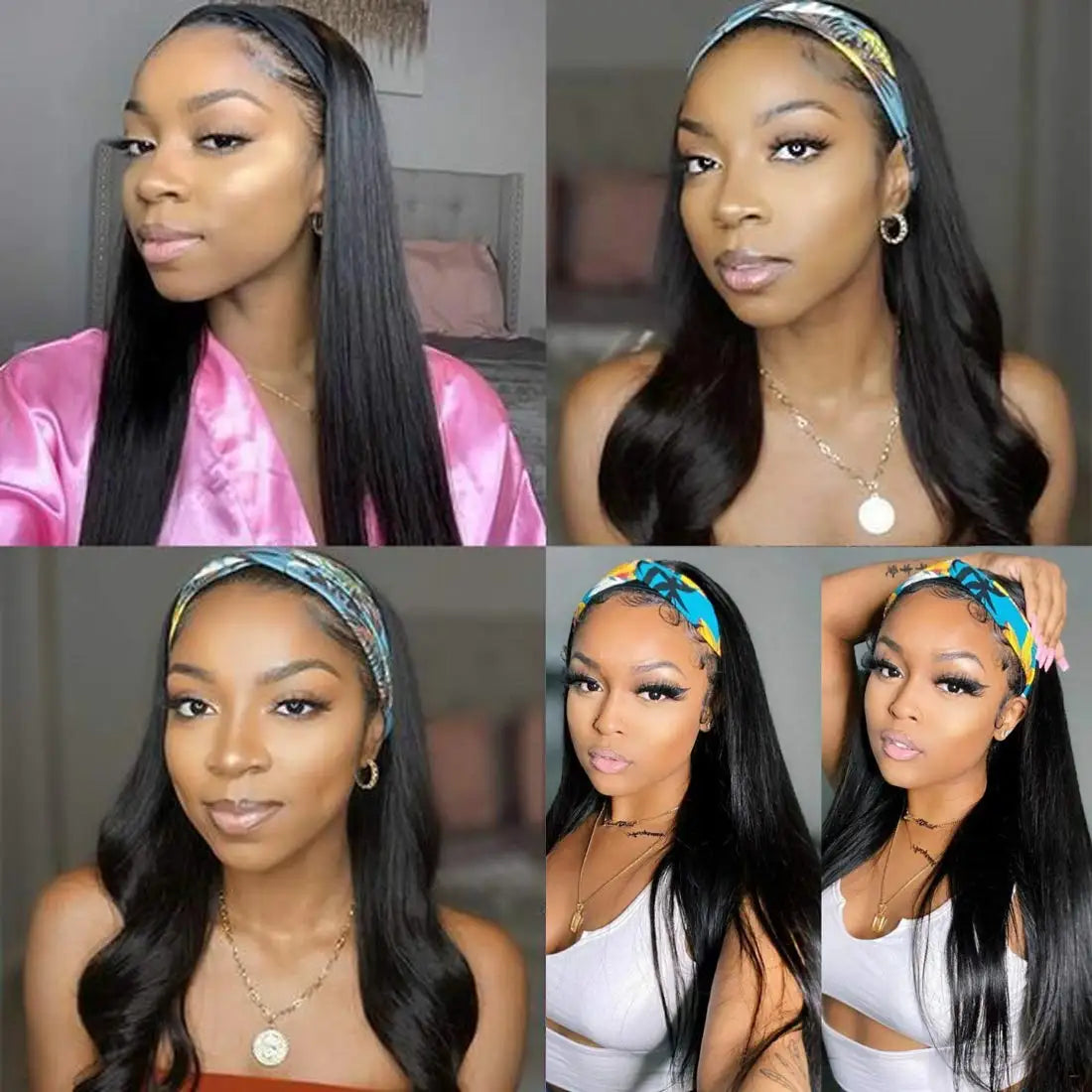 Long Silky Heat Resistant Headband Wig