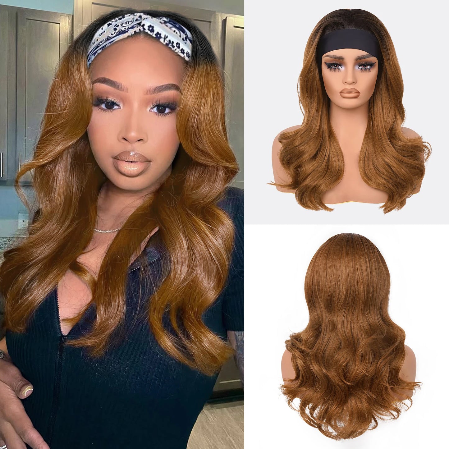 Ginger Blonde Highlight Body Wave Headband Wig