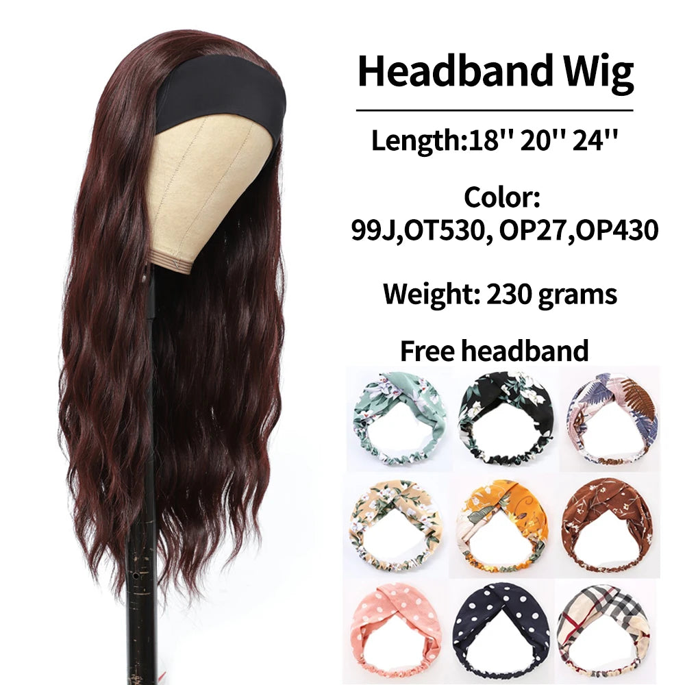 Wine Red Synthetic Headband Wigs