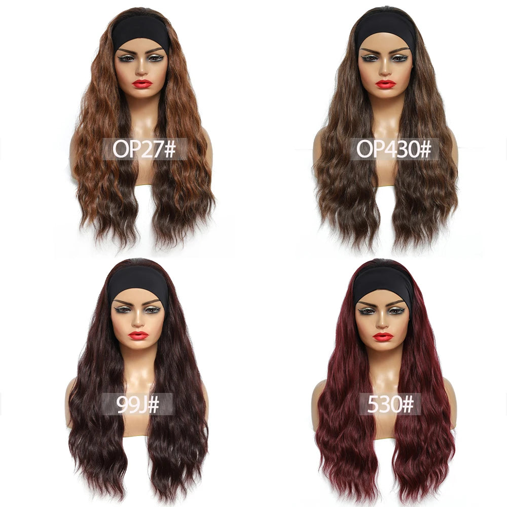 Wine Red Synthetic Headband Wigs