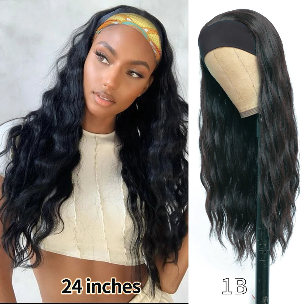 Wine Red Synthetic Headband Wigs