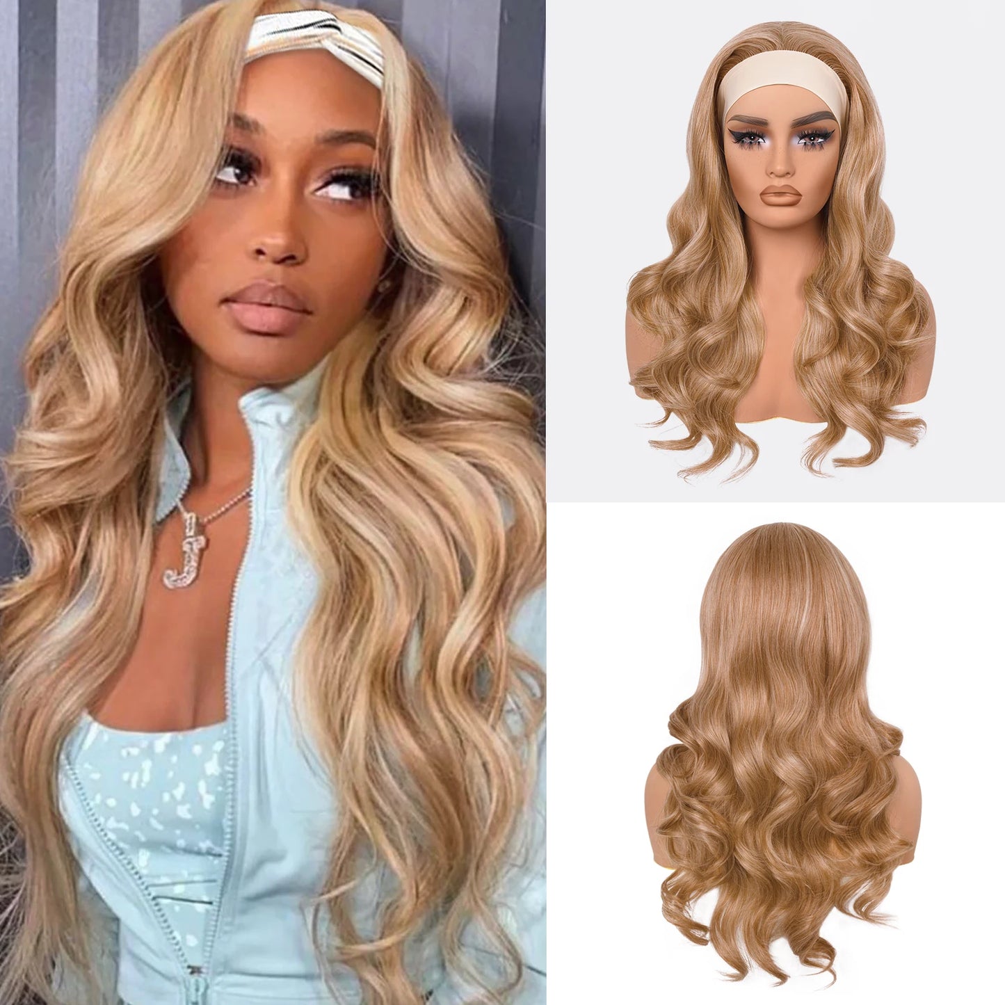 Ginger Blonde Highlight Body Wave Headband Wig
