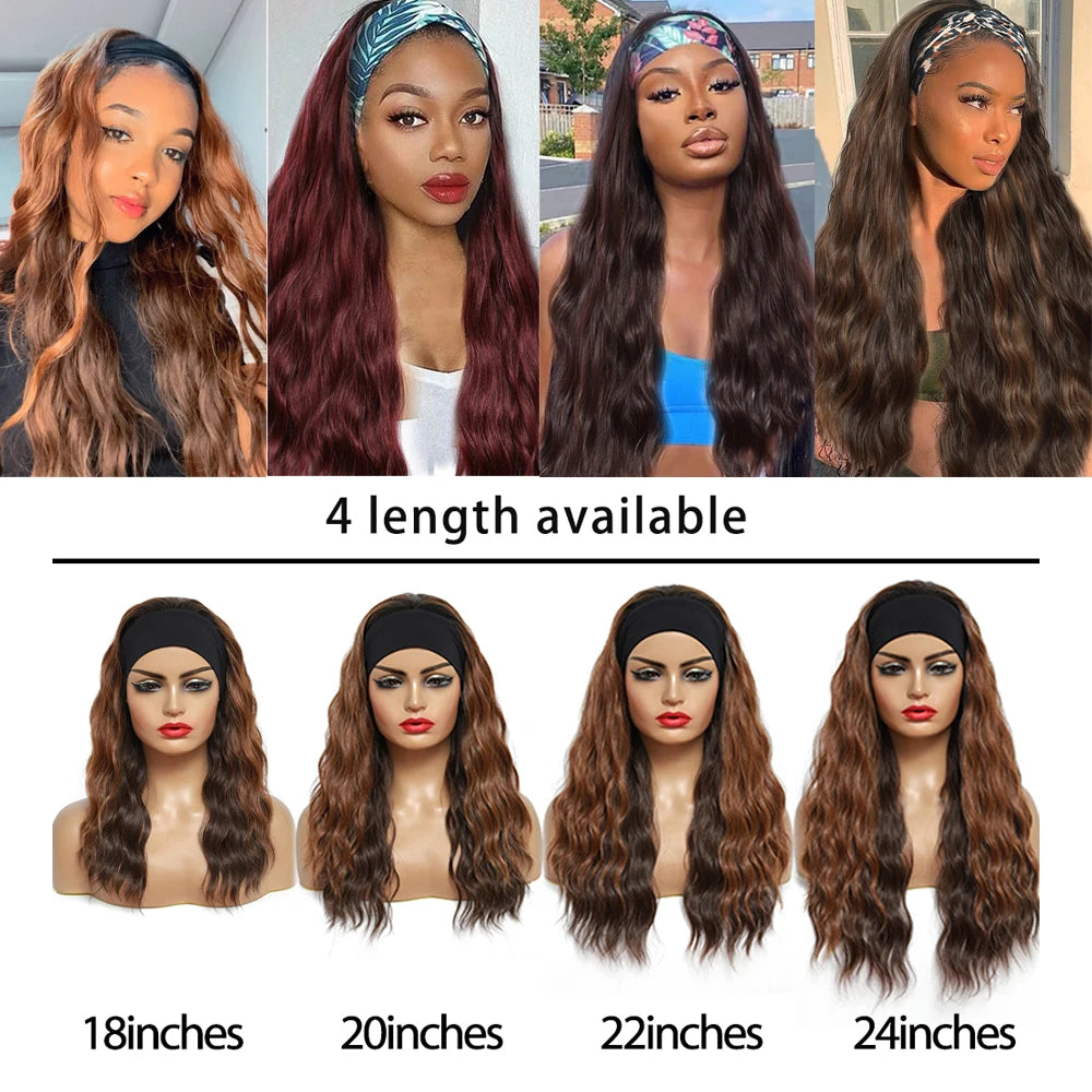 Wine Red Synthetic Headband Wigs