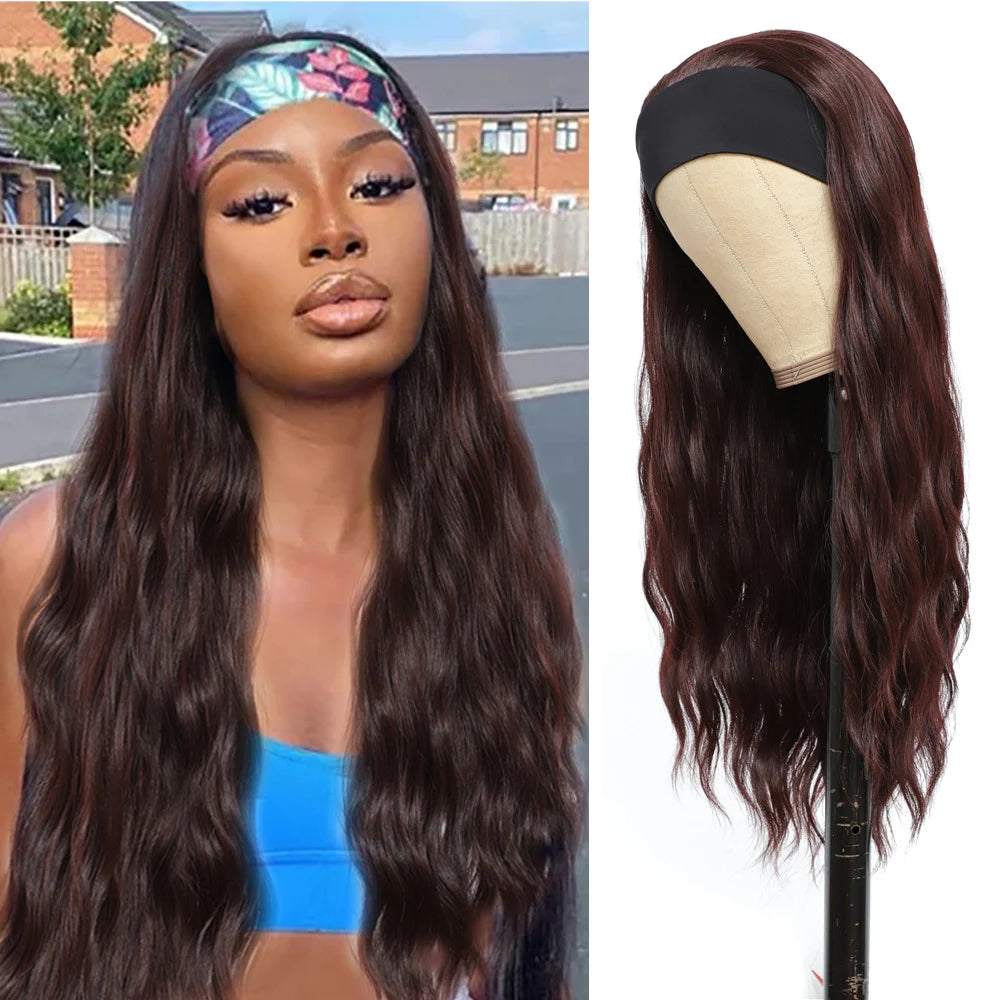 Wine Red Synthetic Headband Wigs